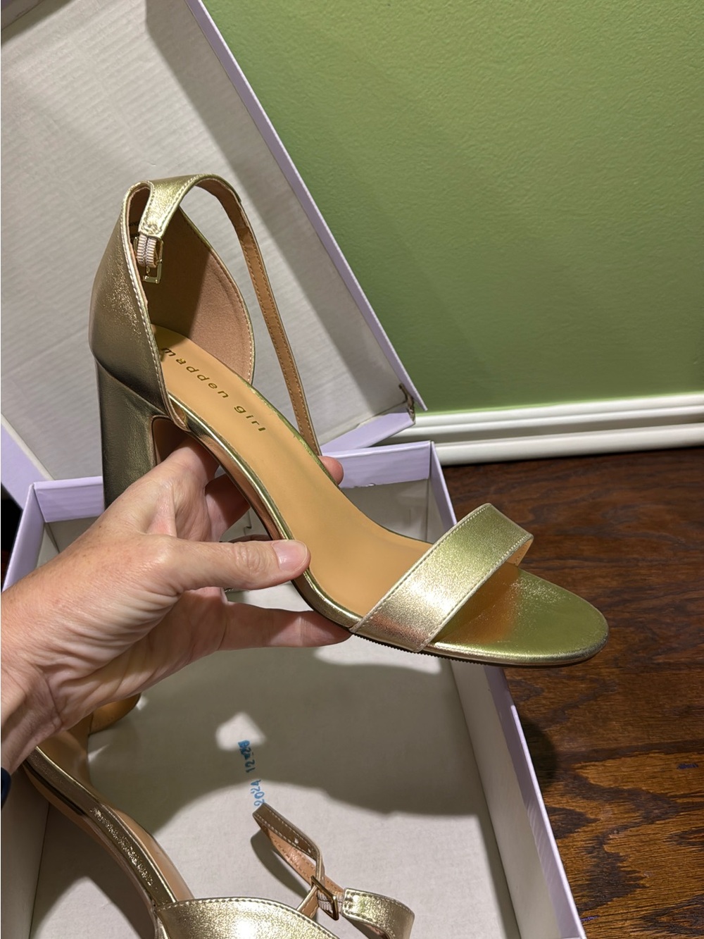 Madden Girl - size 9 1/2 women’s Metallic Gold Block Heel Sandals -